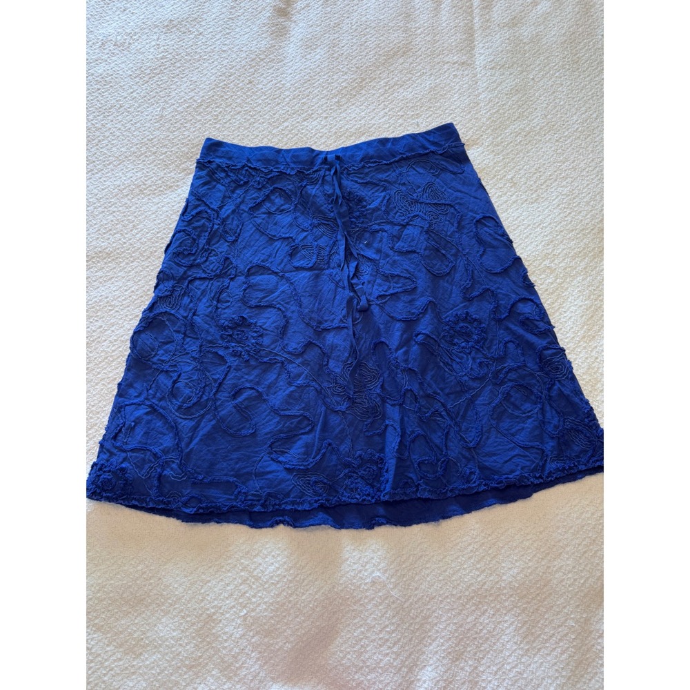 Max Studio Blue Linen Blend Embroidered A-Line Mini Skirt Small